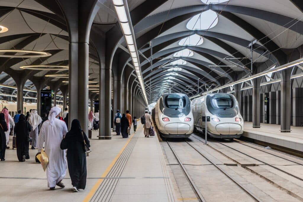 A Haramain high-speed train at the platform